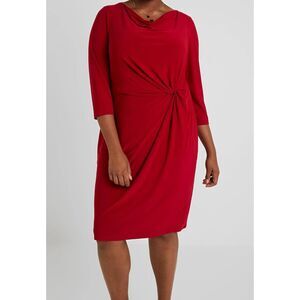 Lauren Ralph Lauren Red Cowl Neck Ruched Sheath Cocktail Dress Size 16